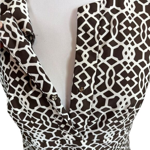 J. McLaughlin Brown and White Patterned Sleeveless Sheath Dress, Size L - Picture 3 of 9